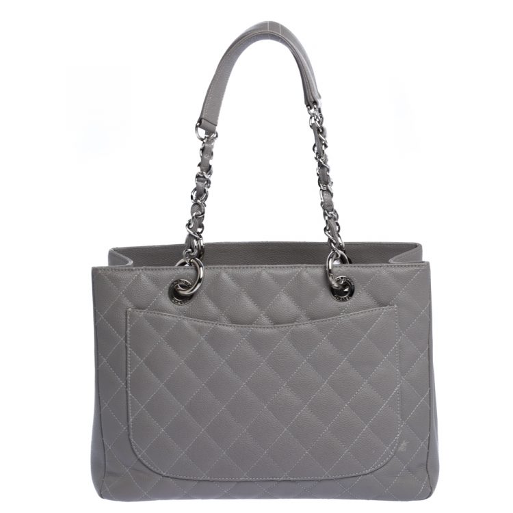 Pre Owned Chanel Grey Quilted Caviar Leather Grand Shopper Tote