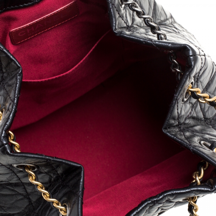 Pre Owned Chanel Black Aged Quilted Leather Small Gabrielle Backpack