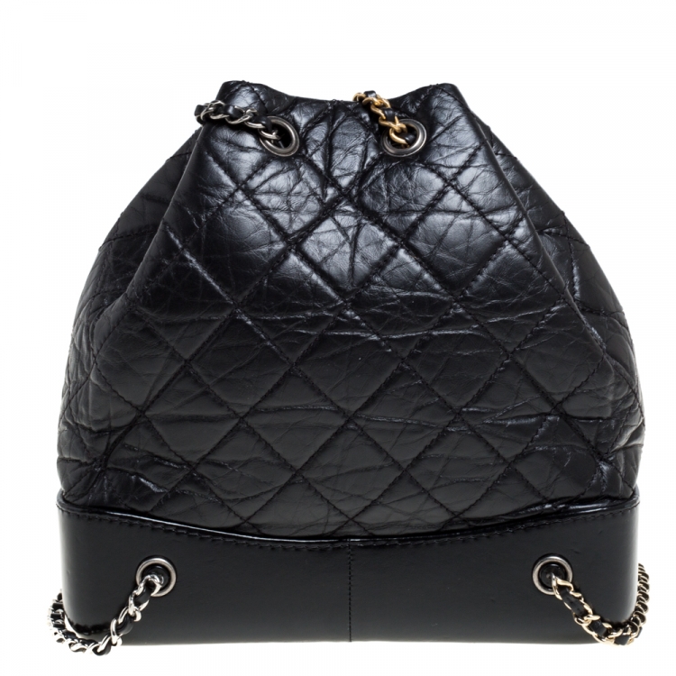 Pre Owned Chanel Black Aged Quilted Leather Small Gabrielle Backpack