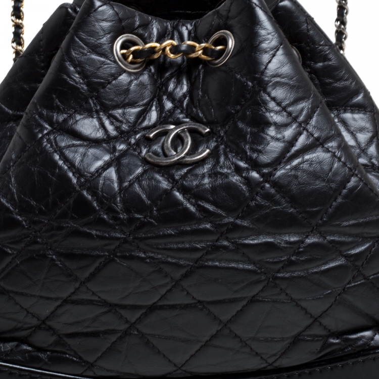 Pre Owned Chanel Black Aged Quilted Leather Small Gabrielle Backpack