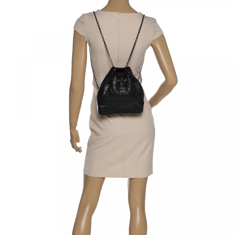 Pre Owned Chanel Black Aged Quilted Leather Small Gabrielle Backpack