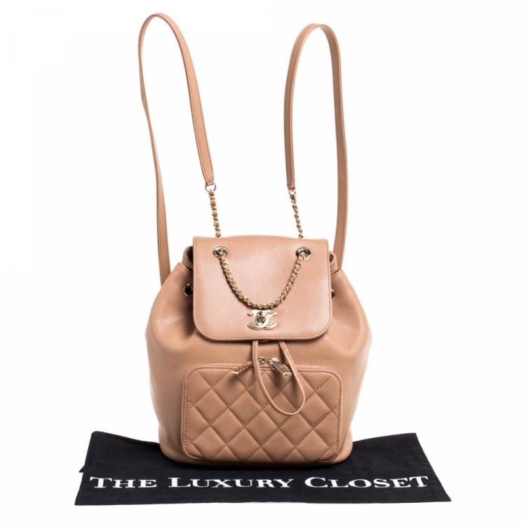 مملوكة مسبقًا Chanel Beige Quilted Caviar Leather Business Affinity Backpack
