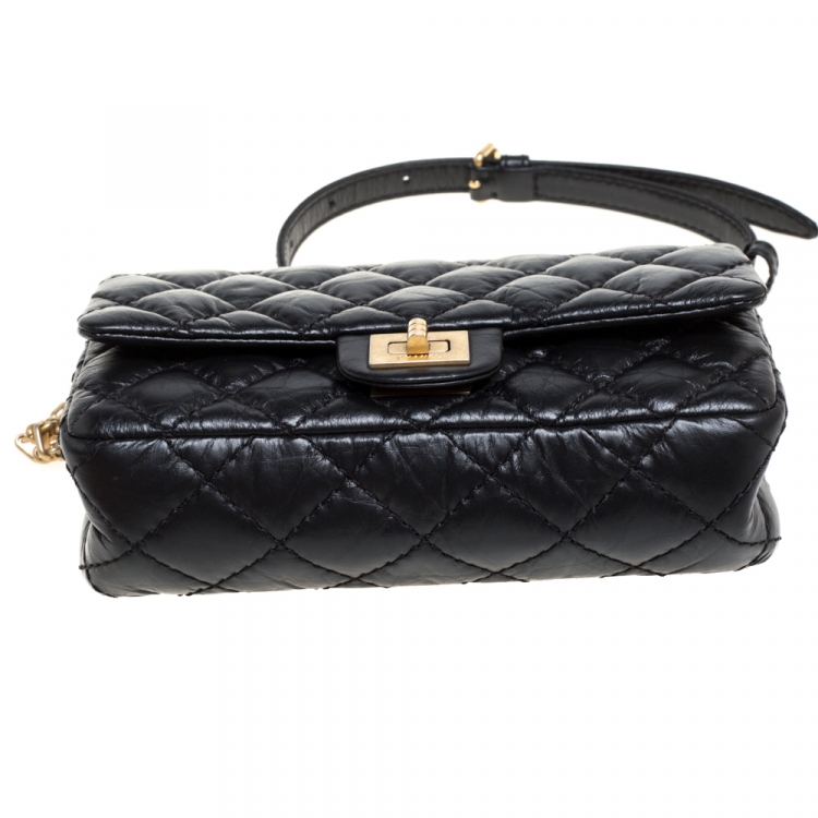 Pre Owned Chanel Black Quilted Leather Reissue 2.55 Belt Bag