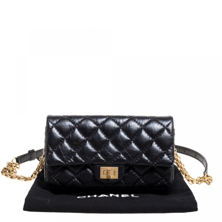 Pre Owned Chanel Black Quilted Leather Reissue 2.55 Belt Bag