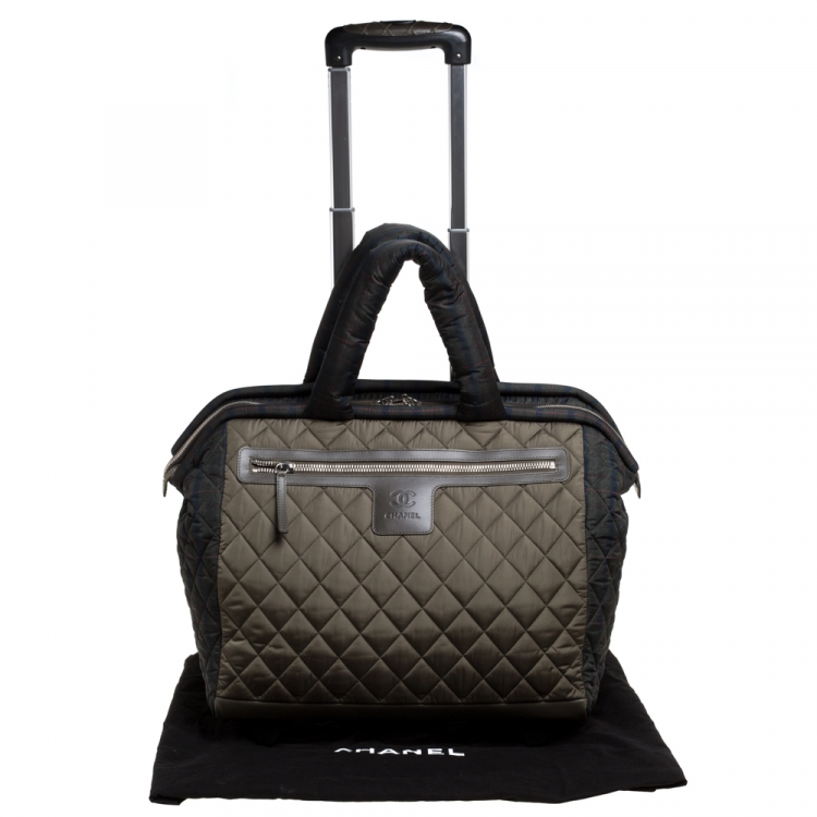 Pre Owned Chanel Fatigue Quilted Nylon Coco Cocoon Rolling Trolley