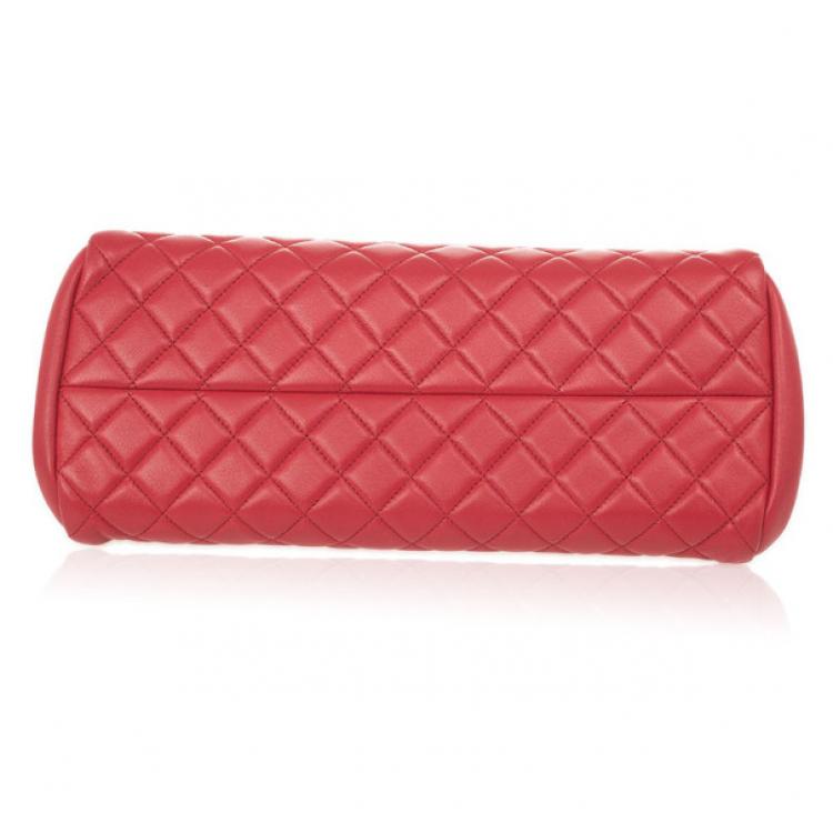 Pre Owned Chanel Red Lambskin Medium Mademoiselle Bowling Bag