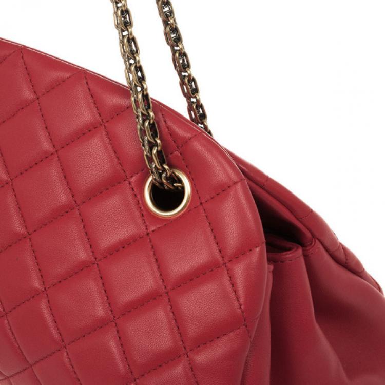 Pre Owned Chanel Red Lambskin Medium Mademoiselle Bowling Bag