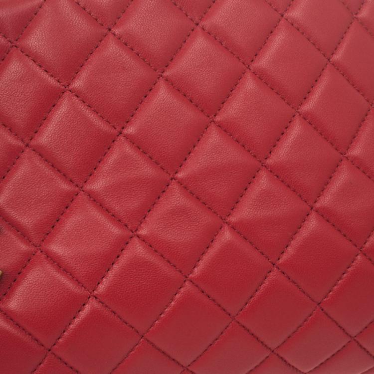 Pre Owned Chanel Red Lambskin Medium Mademoiselle Bowling Bag