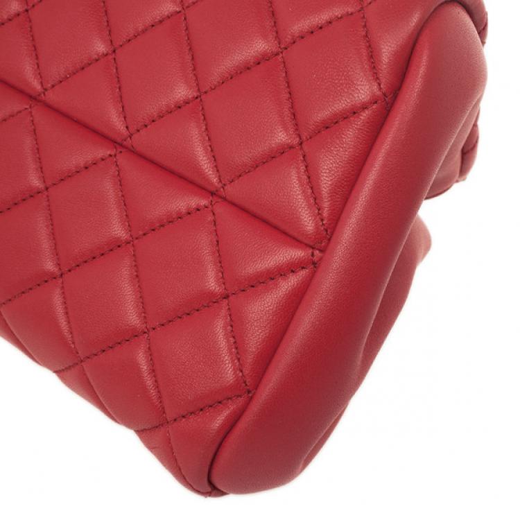 Pre Owned Chanel Red Lambskin Medium Mademoiselle Bowling Bag