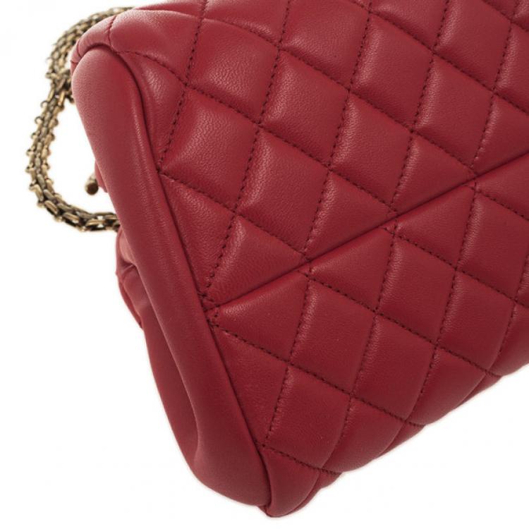 Pre Owned Chanel Red Lambskin Medium Mademoiselle Bowling Bag