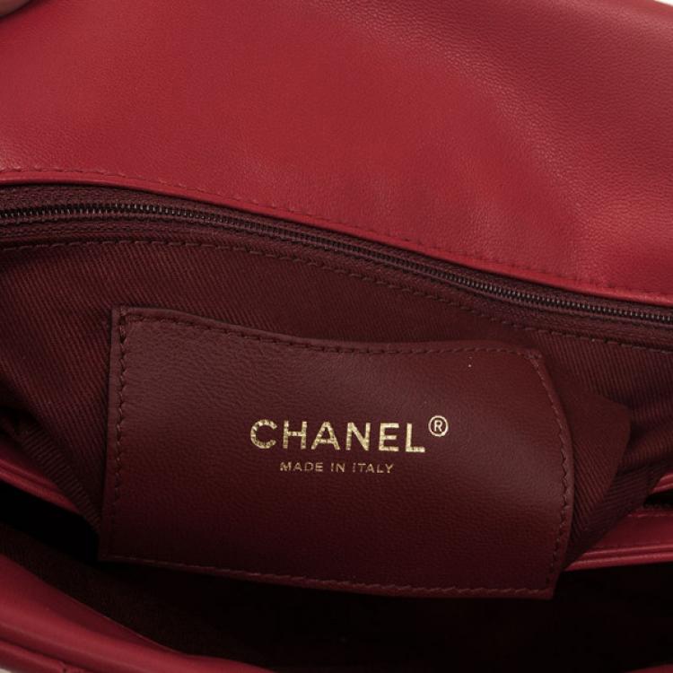 Pre Owned Chanel Red Lambskin Medium Mademoiselle Bowling Bag