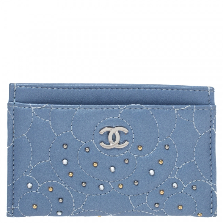 Chanel Light Blue Leather Crystal Embellished Camellia Embossed Card Holder  Chanel | The Luxury Closet