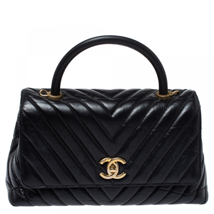Chanel Black Chevron Aged Leather Small Coco Top Handle Bag Chanel | The  Luxury Closet