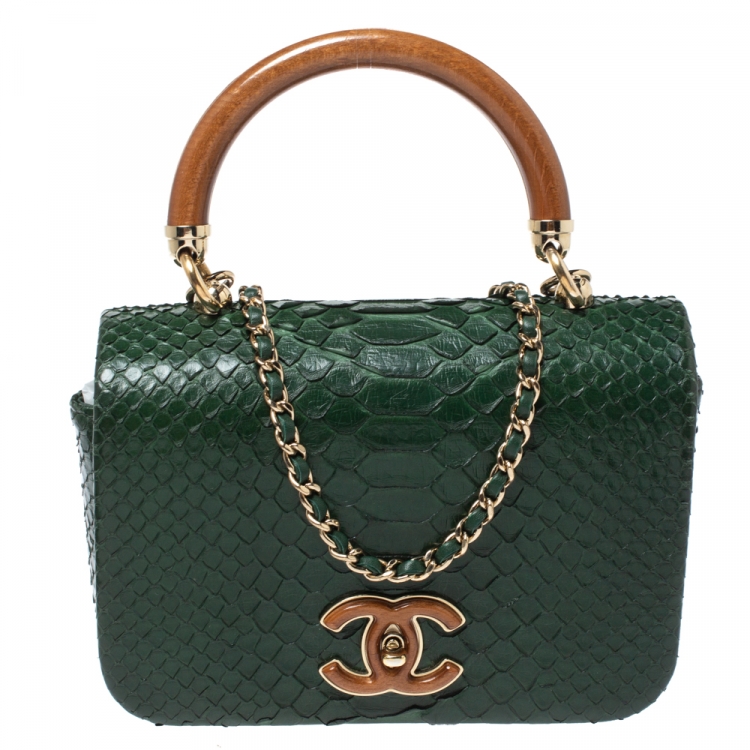 Green Python Top Handle Bag  Bags, Leather top, Top handle bag