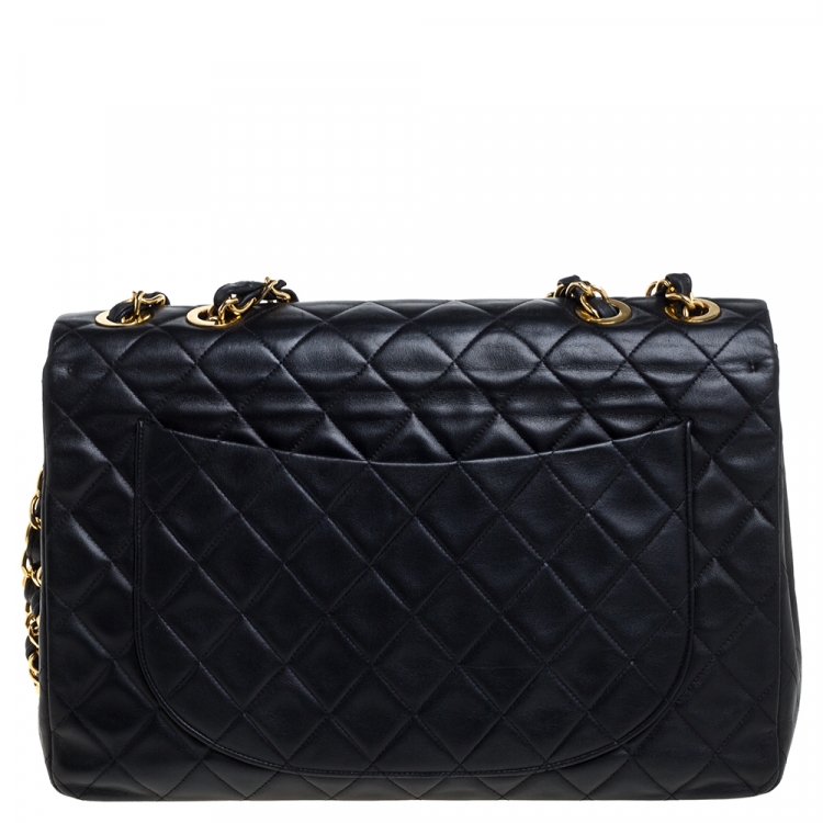 Pre Owned Chanel Black Quilted Leather Maxi Vintage Classic Single Flap Bag