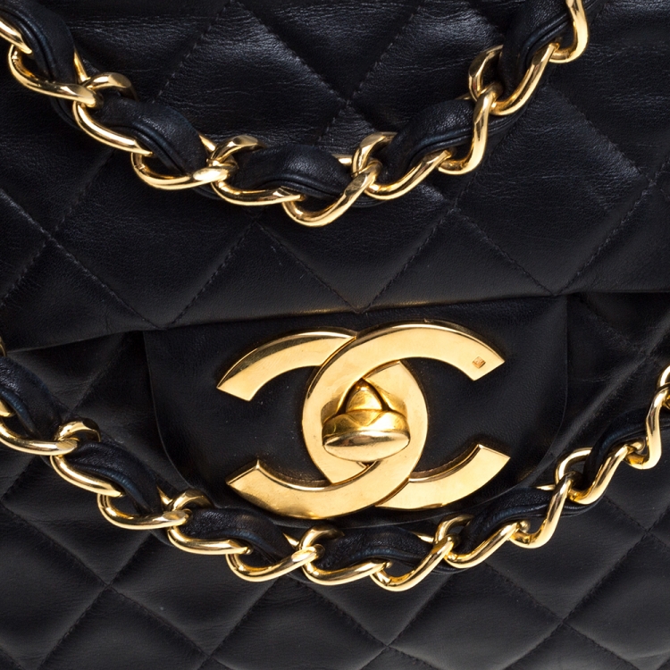 Pre Owned Chanel Black Quilted Leather Maxi Vintage Classic Single Flap Bag