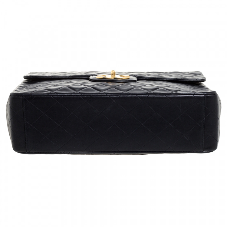 Pre Owned Chanel Black Quilted Leather Maxi Vintage Classic Single Flap Bag