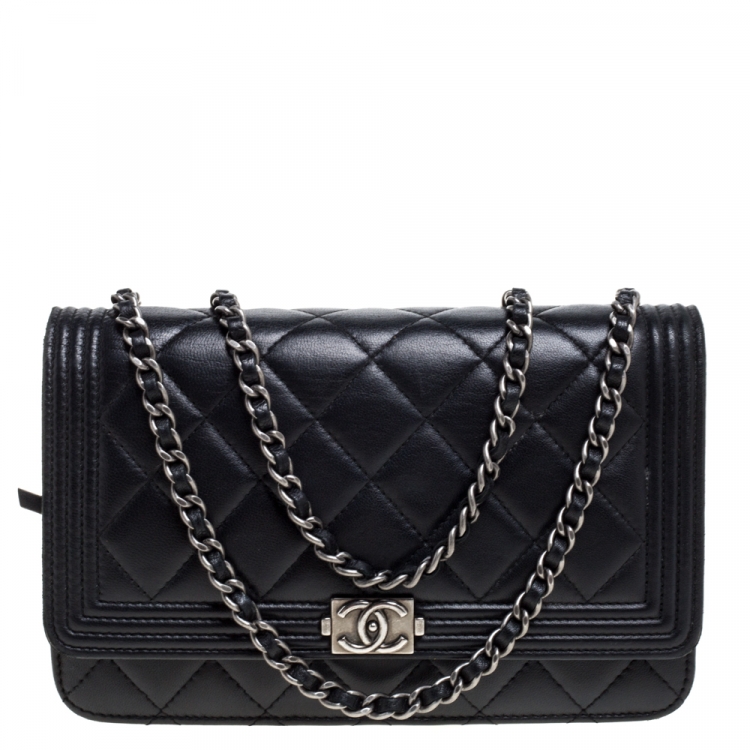 Wallet on chain boy leather mini bag Chanel Black in Leather
