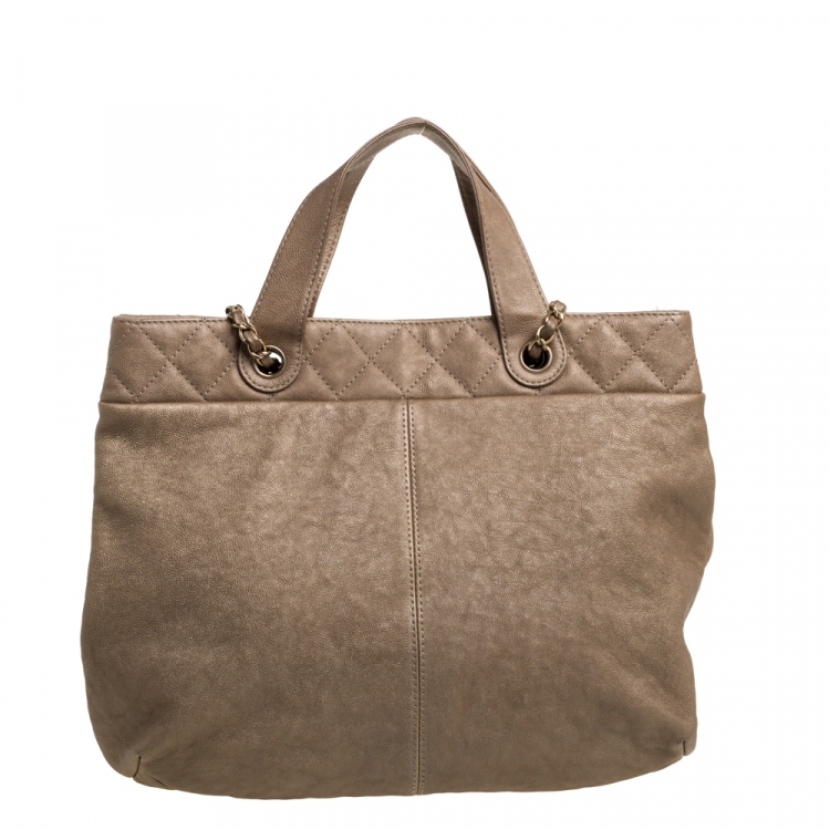 Pre Owned Chanel Beige Leather Trianon Tote