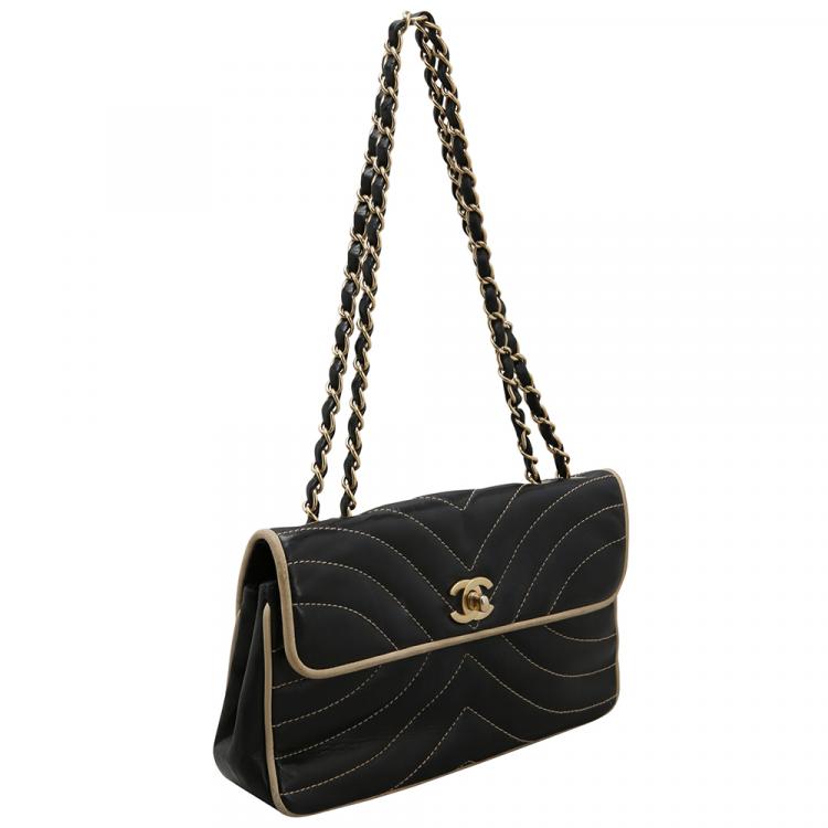 Chanel Black Quilted Lambskin Reversed Chevron Flap Bag Chanel