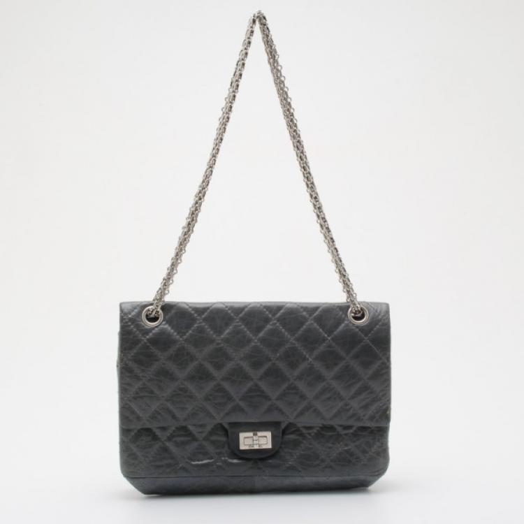 CHANEL 50th Anniversary 2.55 Reissue 228 Quilted Leather Shoulder Bag Grey