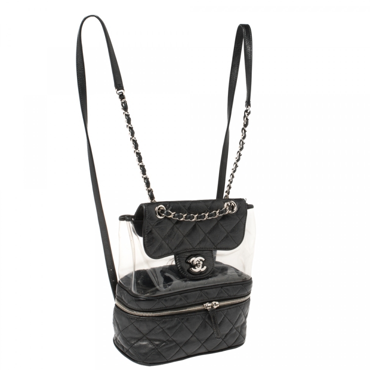Pre Owned Chanel Black Quilted Leather and PVC Aquarium Backpack