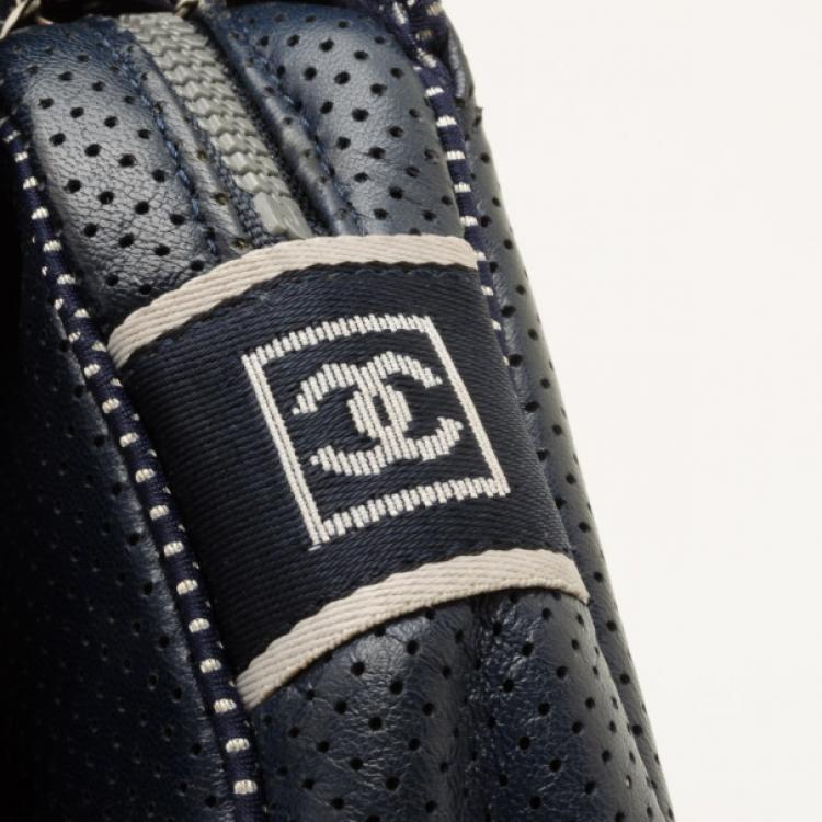 Pre Owned Chanel Navy Blue Perforated Flap Bag