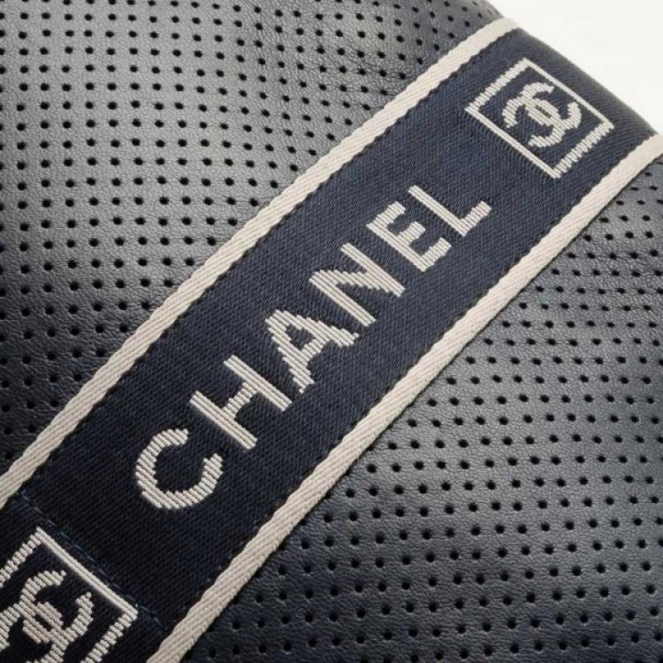Pre Owned Chanel Navy Blue Perforated Flap Bag