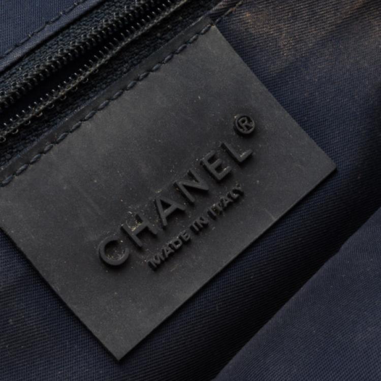 Pre Owned Chanel Navy Blue Perforated Flap Bag