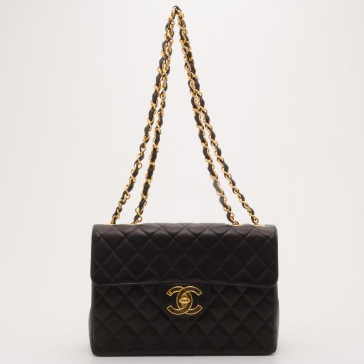 Chanel Black Quilted Lambskin Leather Maxi Classic Double Flap Bag Chanel