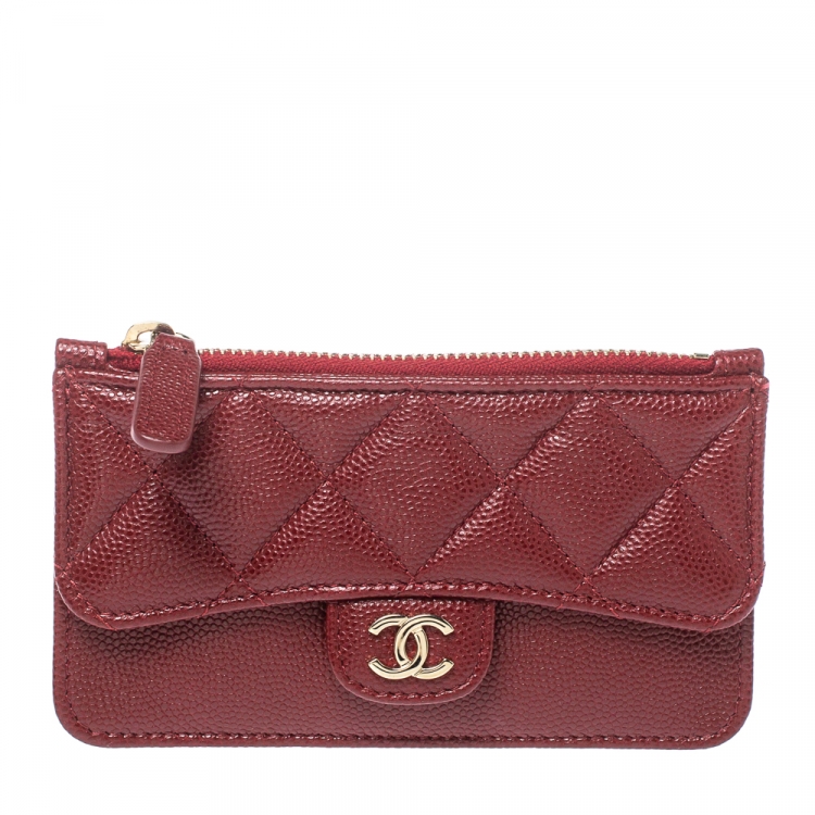 Chanel Maroon Quilted Caviar Leather Classic Zip Flap Card Holder Chanel |  TLC