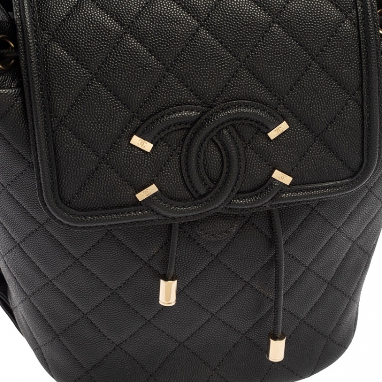 مملوكة مسبقًا Chanel Black Quilted Caviar Leather Filigree Backpack