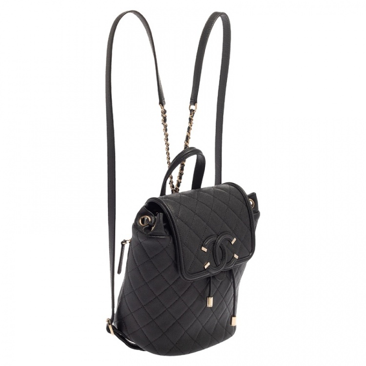 مملوكة مسبقًا Chanel Black Quilted Caviar Leather Filigree Backpack