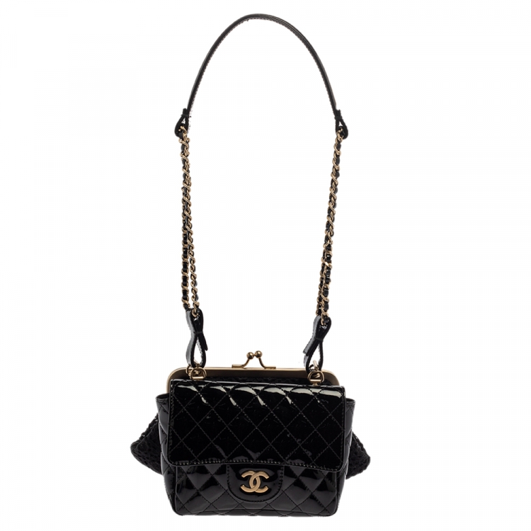Chanel Black Patent Leather and Lace Mini Kiss Lock Double Sided Bag Chanel  | The Luxury Closet