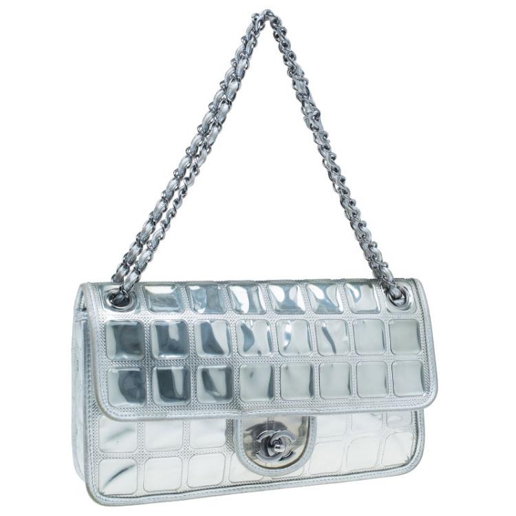 Pre Owned Chanel Silver Leather Ice Cube Limited Edition Flap Bag