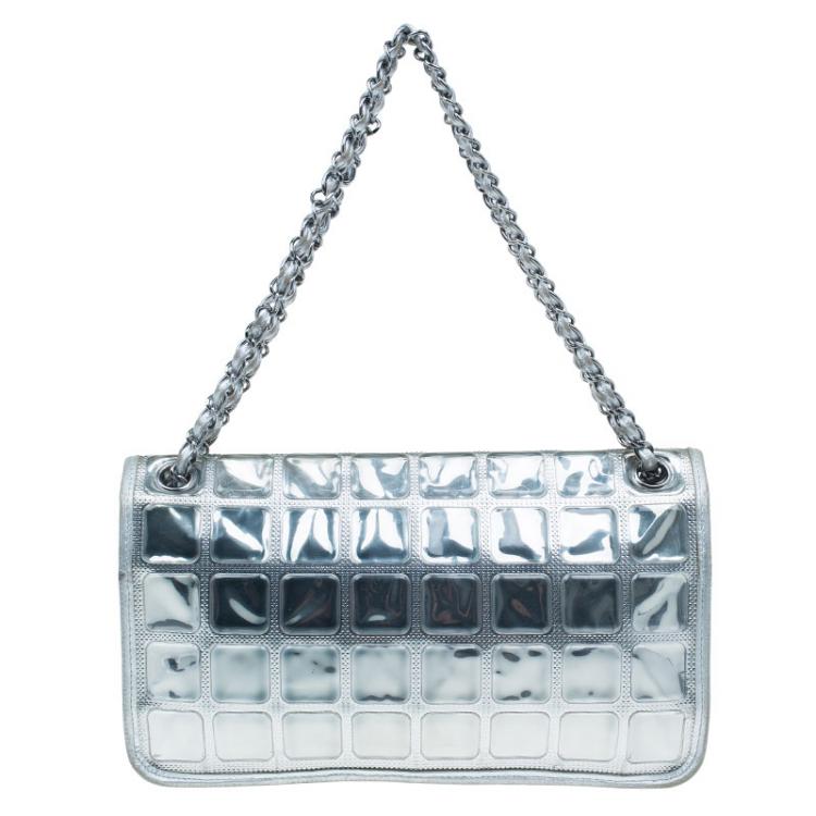 Pre Owned Chanel Silver Leather Ice Cube Limited Edition Flap Bag
