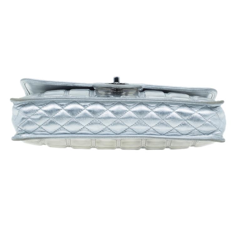 Pre Owned Chanel Silver Leather Ice Cube Limited Edition Flap Bag