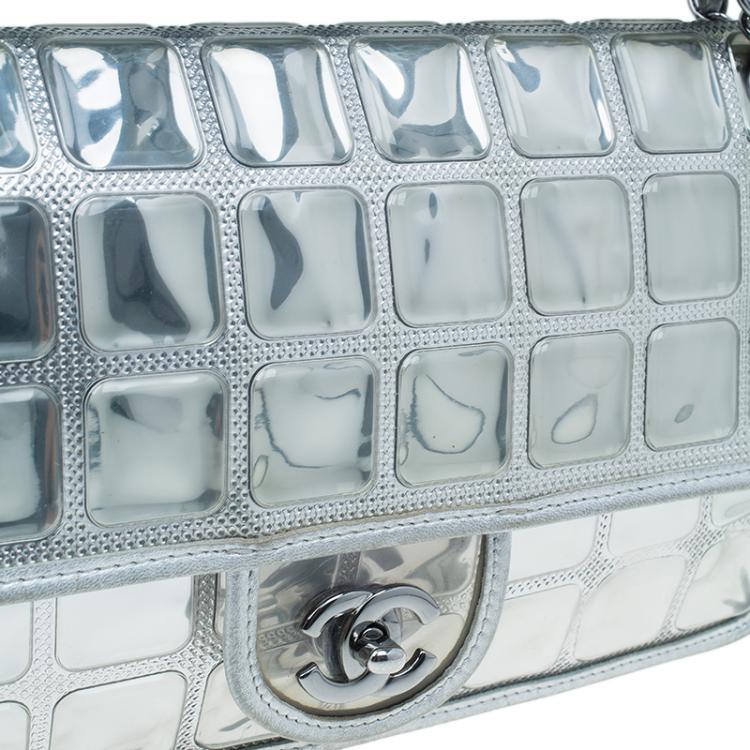 Pre Owned Chanel Silver Leather Ice Cube Limited Edition Flap Bag