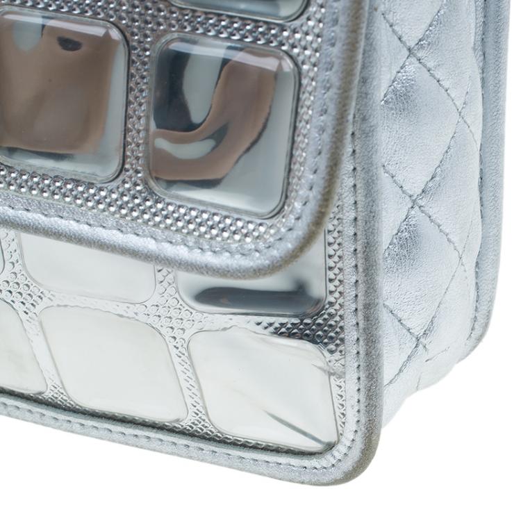 Pre Owned Chanel Silver Leather Ice Cube Limited Edition Flap Bag