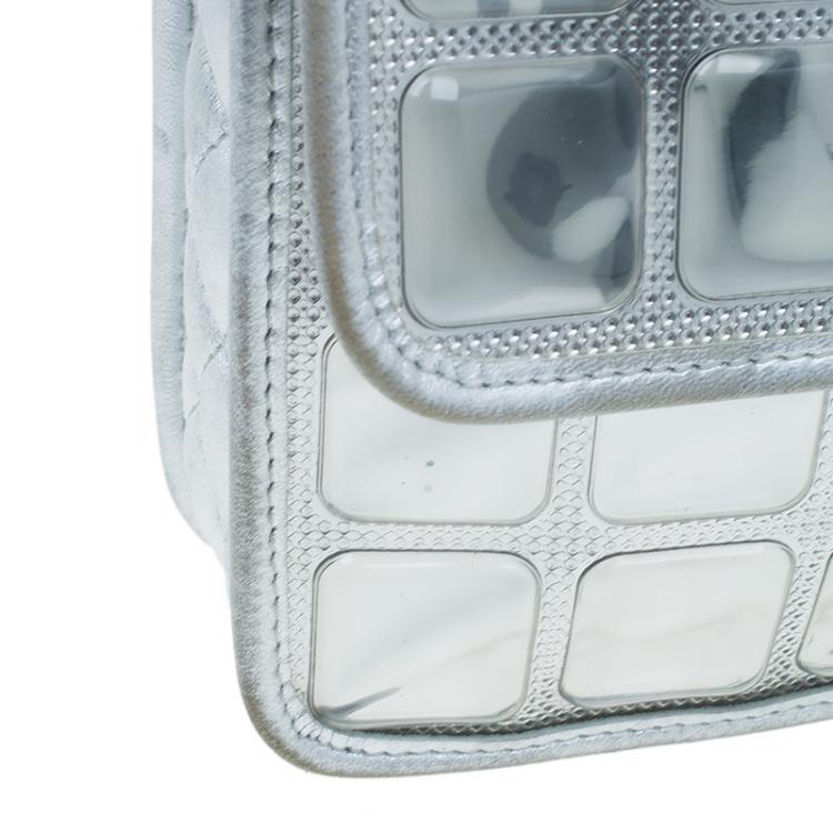 Pre Owned Chanel Silver Leather Ice Cube Limited Edition Flap Bag