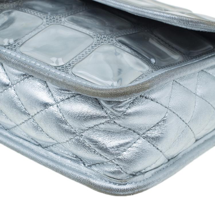 Pre Owned Chanel Silver Leather Ice Cube Limited Edition Flap Bag
