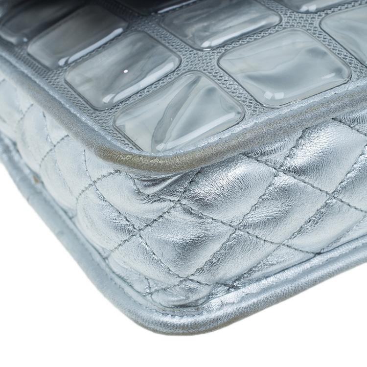 Pre Owned Chanel Silver Leather Ice Cube Limited Edition Flap Bag