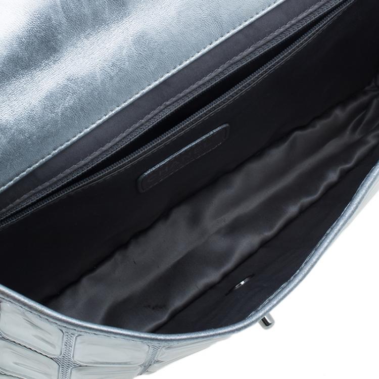 Pre Owned Chanel Silver Leather Ice Cube Limited Edition Flap Bag