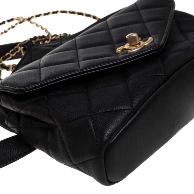 Pre Owned Chanel Black Quilted Leather Envelop Flap Waist Bag
