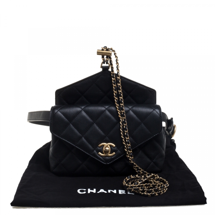 Pre Owned Chanel Black Quilted Leather Envelop Flap Waist Bag