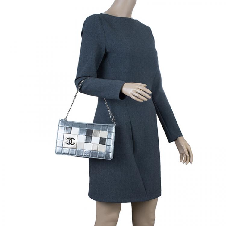 Pre Owned Chanel Silver Multicolor Square Quilted Wristlet Clutch