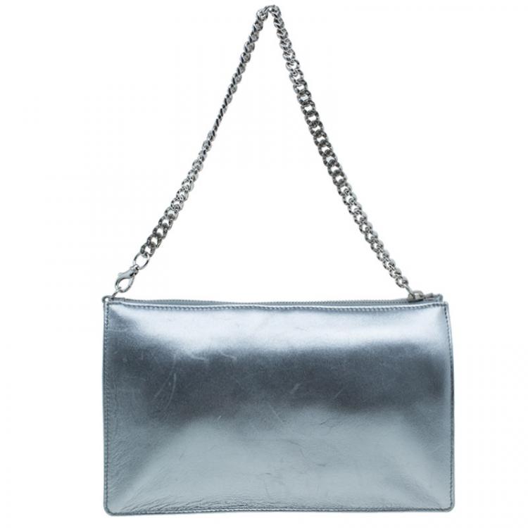 Pre Owned Chanel Silver Multicolor Square Quilted Wristlet Clutch