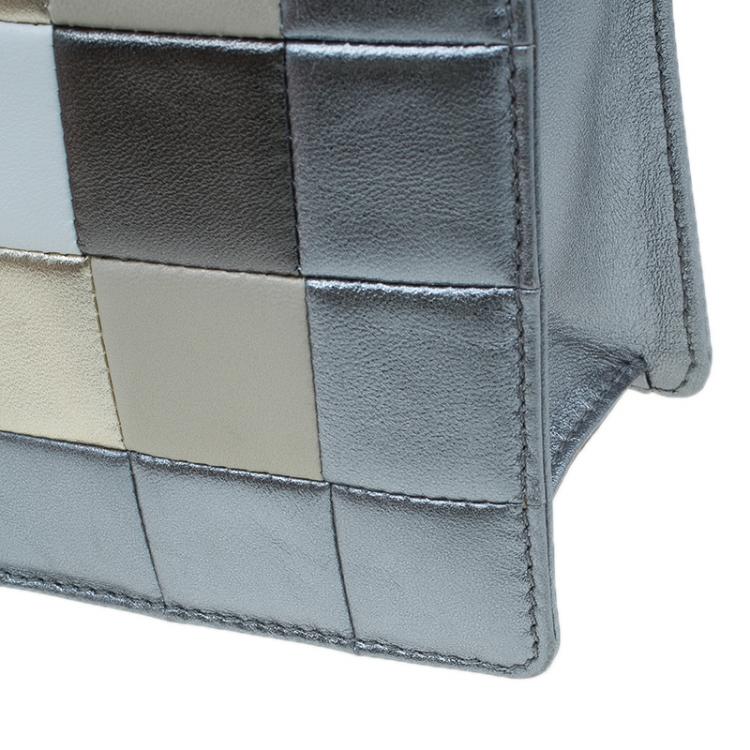 Pre Owned Chanel Silver Multicolor Square Quilted Wristlet Clutch