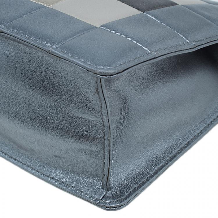 Pre Owned Chanel Silver Multicolor Square Quilted Wristlet Clutch