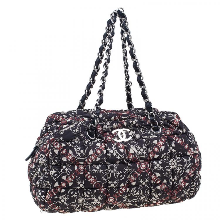 Pre Owned Chanel Black Nylon Printed CC Bubble Cruise Collection Boston Bag